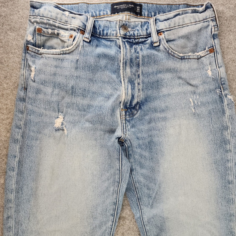 Abercrombie & Fitch 33x34 Light Wash Distressed 90s Slim Vintage Stretch Mens - Picture 3 of 7